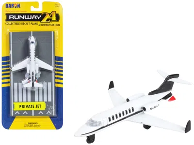 Runway24 Private Jet Commercial Aircraft White With Black Tail "n452ij" With Runway Section Diecast Model Air