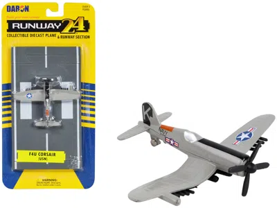 Runway24 Vought F4u Corsair Aircraft Gray "united States Navy" With Runway Section Diecast Model Airplane By 