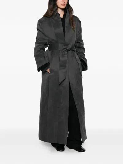 Ruohan Belted Shawl-collar Coat In Black