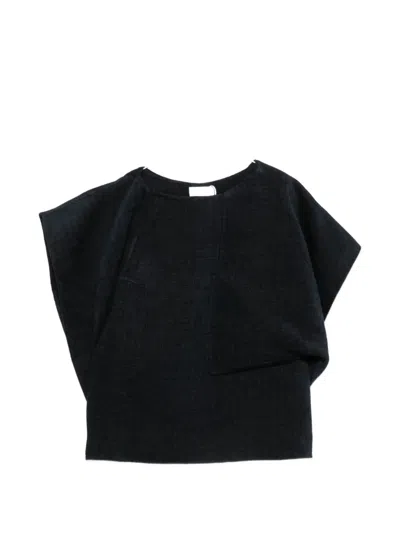 Ruohan Draped Asymmetric Blouse In Black
