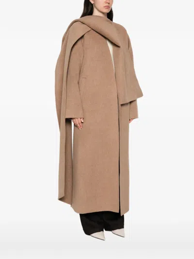 Ruohan Draped-panel Coat In Brown