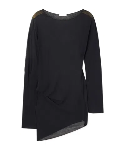 Ruohan Cobia Asymmetric Gathered Cotton-gauze Blouse In Black