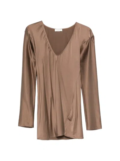 Ruohan V-neck Long-sleeve Top In Brown