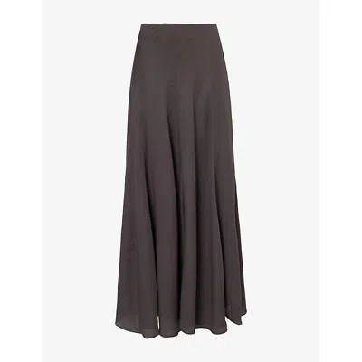 Ruohan Aeris Pleated Silk-crepe Midi Skirt In Brown