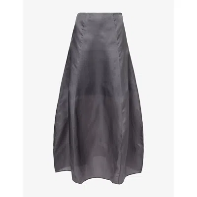 Ruohan Cocoon Silk-organza Maxi Skirt In Gray