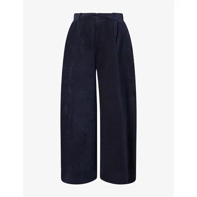 Ruohan Womens  Elen Barrel-leg Cotton-blend Trousers In Blue