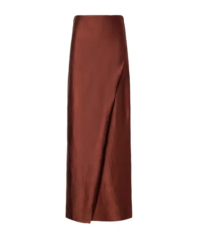 Ruohan Wrap-effect Satin-jacquard Maxi Skirt In Brown