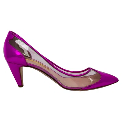 Rupert Sanderson 60mm Mesh-detail Pointed-toe Pumps In Pink Patent Leather In Purple