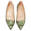 Rupert Sanderson Aga Brocade Embellished Pointy Flats In Green