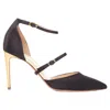 Rupert Sanderson Arletta Satin Gold Buckle Heels Pumps In Black
