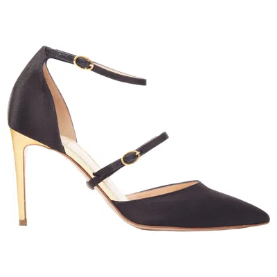 Rupert Sanderson Arletta Satin Gold Buckle Heels Pumps In Black