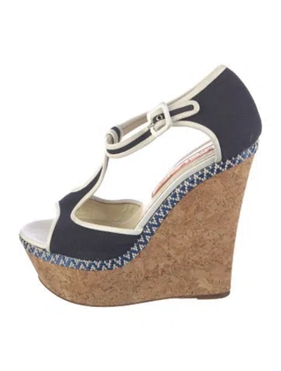 Pre-owned Rupert Sanderson Canvas Leather Trim Embellishment Pumps In Blue