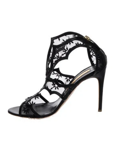 Pre-owned Rupert Sanderson Lace T-strap Sandals In Black