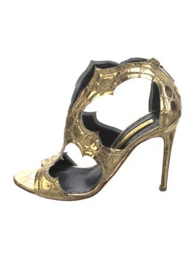 Pre-owned Rupert Sanderson Leather Animal Print Sandals In Gold