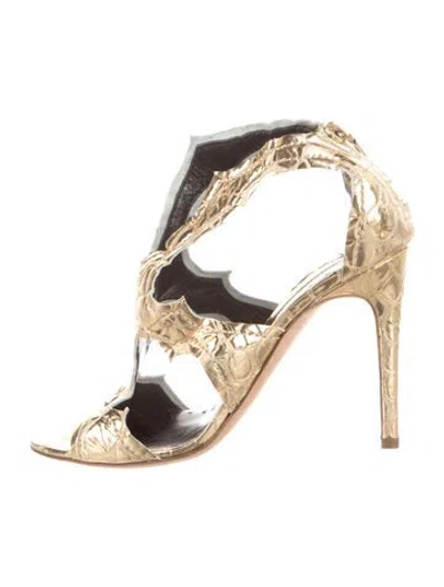 Pre-owned Rupert Sanderson Leather Animal Print Sandals In Gold/metallic