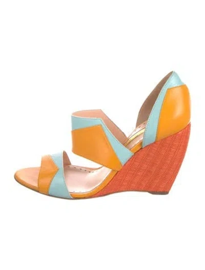 Pre-owned Rupert Sanderson Leather Colorblock Pattern Sandals In Blue