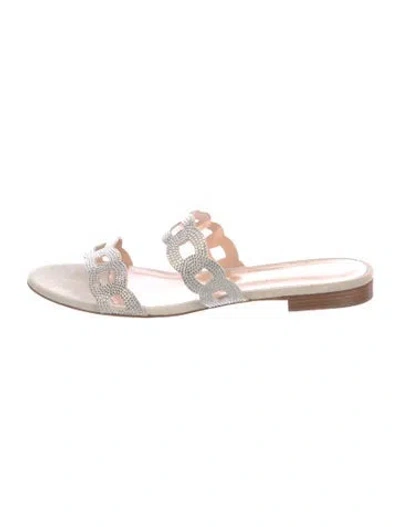 Pre-owned Rupert Sanderson Leather Crystal Embellishments Slides In Neutral