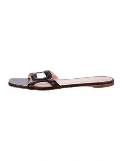 Pre-owned Rupert Sanderson Leather Cutout Accent Slides In Brown