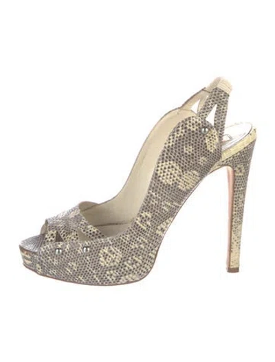 Pre-owned Rupert Sanderson Lizard Animal Print Slingback Pumps In Neutrals