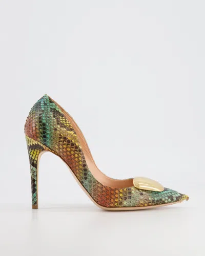 Rupert Sanderson Multicolour Python Pumps With Plate Detail In Gold