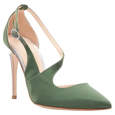 Rupert Sanderson Nanda Satin D'orsay Silver Heel Pointy Pumps In Green