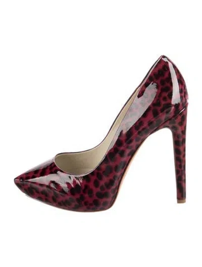Pre-owned Rupert Sanderson Patent Leather Animal Print Pumps In Burgundy