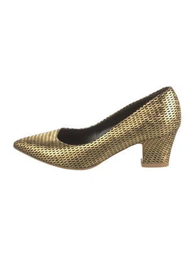Pre-owned Rupert Sanderson Patent Leather Patterned Pumps In Gold
