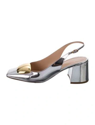 Pre-owned Rupert Sanderson Patent Leather Slingback Pumps In Metallic/silver