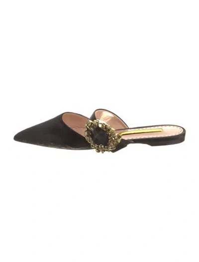 Pre-owned Rupert Sanderson Ponyhair Crystal Embellishments Mules In Black