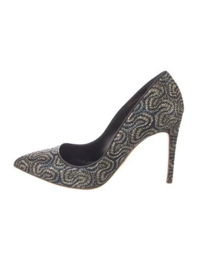 Pre-owned Rupert Sanderson Printed Glitter Accents Pumps In Gold