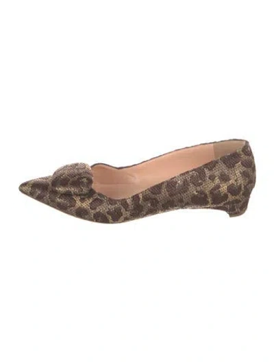 Pre-owned Rupert Sanderson Raffia Animal Print Flats In Brown