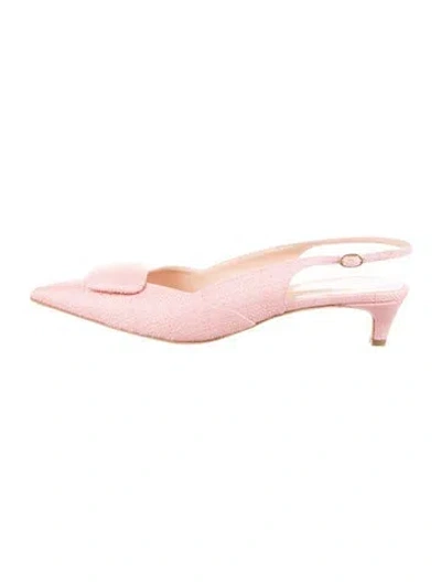 Pre-owned Rupert Sanderson Raffia Tweed Pattern Slingback Pumps In Pink