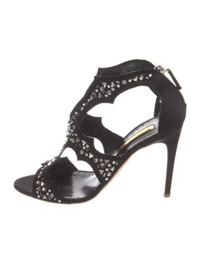 Pre-owned Rupert Sanderson Satin Crystal Embellishments Gladiator Sandals In Black