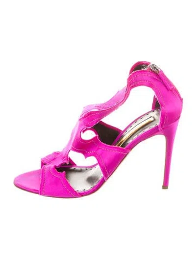 Pre-owned Rupert Sanderson Satin Raw-edge Trim T-strap Sandals In Pink