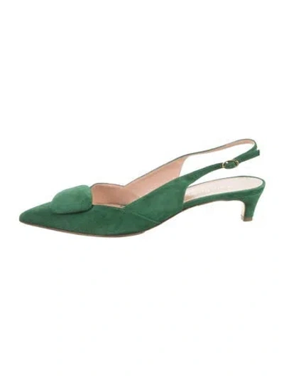 Pre-owned Rupert Sanderson Suede Beaded Accents Slingback Pumps In Green