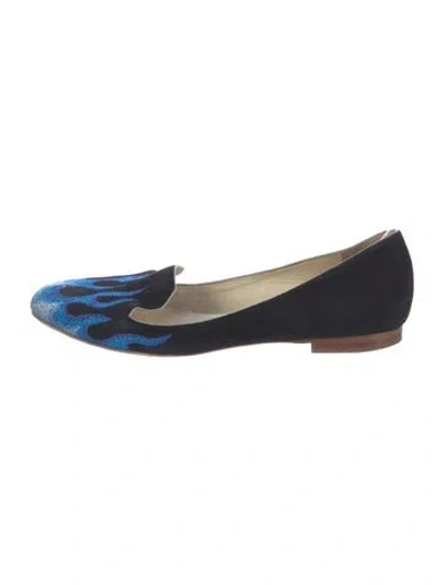 Pre-owned Rupert Sanderson Suede Graphic Print Loafers In Blue