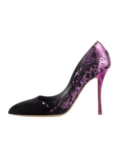 Pre-owned Rupert Sanderson Suede Patterned Pumps In Black/purple