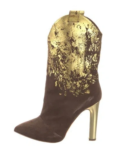 Pre-owned Rupert Sanderson Suede Printed Boots In Brown/metallic