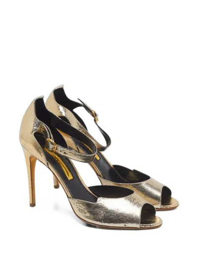 Pre-owned Rupert Sanderson Textured Ankle-strap Sandals In Gold