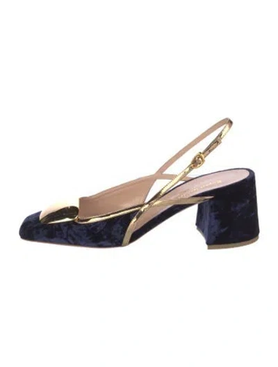 Pre-owned Rupert Sanderson Velvet Colorblock Pattern Slingback Pumps In Blue