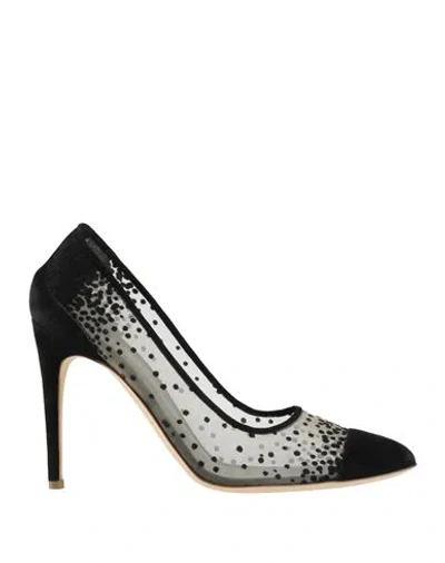 Rupert Sanderson Woman Pumps Black Size 6.5 Leather, Textile Fibers