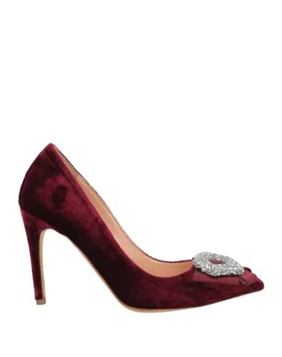 Rupert Sanderson Woman Pumps Burgundy Size 6.5 Textile Fibers