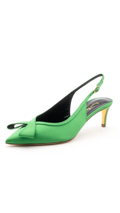 Rupert Sanderson Women's Caprice Satin Heels In Emerald In Gold
