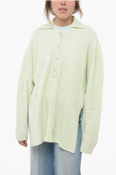 Rus Wool Blend Sweater With Polo Neck In Green