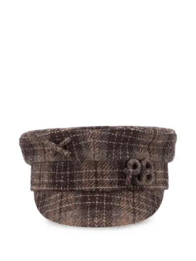 Ruslan Baginskiy Checked Pattern Hat Textured Fabric Bow In Brown