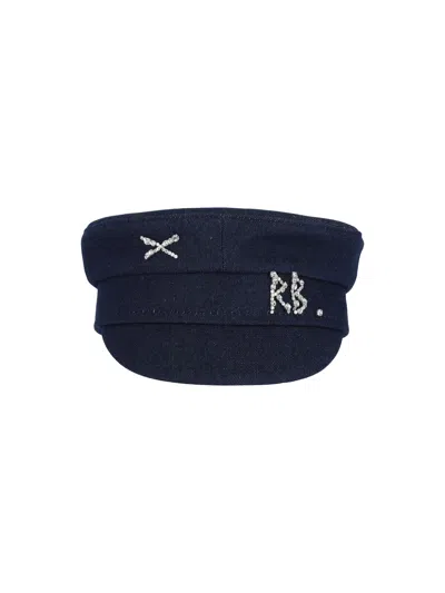 Ruslan Baginskiy Black Crystal-embellished Cotton Baker Boy Cap In Blue
