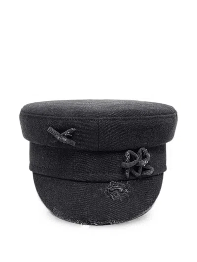 Ruslan Baginskiy Baker Boy Distressed-denim Cap In Gray