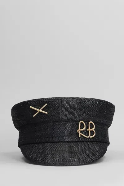 Ruslan Baginskiy Baker Boy Hats In Black Raffia