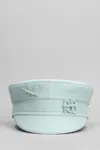 Ruslan Baginskiy Baker Boy Hats In Green Linen In Gray