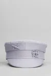 Ruslan Baginskiy Baker Boy Hats In Viola Linen In Gray